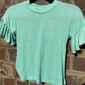 Girls' Mint Green Ruffle Sleeve Knit Top